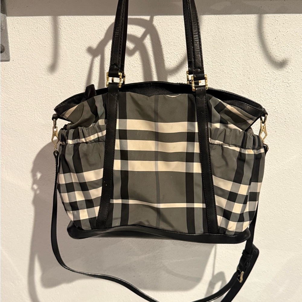Burberry Black and Gray Checkered Baby Bag